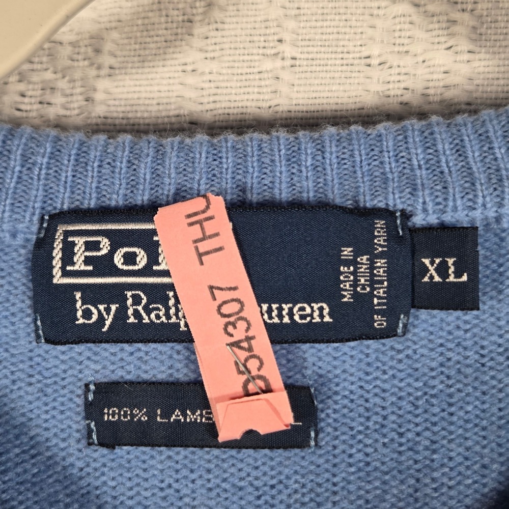 Polo Ralph Lauren Mens XL Light Blue 100% Lambswool V-Neck Sweater Italian Yarn‎ - Picture 4 of 10